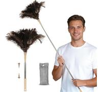 VirtuGro Feather Duster Extendable 30-130cm Ostrich Feather Duster 51inch Long Handled Fluffy Dusters for Cleaning Glass High Ceilings Car Office Lights Doorways Skirting Cupboards Chandelier