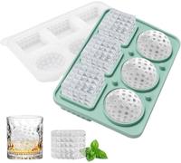VirtuGro Silicone Ice Cube Tray with Lid Large Square Ice Cube Mould Round Sphere Ice Ball Maker for Freezer Whiskey Cocktail Drinks, 3 Squares & 3 Balls, BPA Free, Easy Release, 5CM Green
