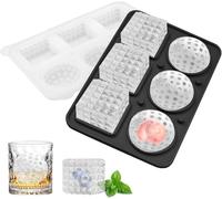 VirtuGro Silicone Ice Cube Tray with Lid Large Square Ice Cube Tray Round Sphere Ice Ball Maker Ice Cube Mould for Freezer Whiskey Cocktail Drinks, 3 Squares & 3 Balls, BPA Free, Easy Release, 5CM