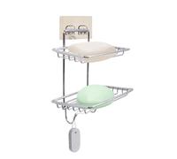 VirtuGro Stainless Steel Soap Dish Holder Wall Mounted, Self Adhesive Soap Dish with Hooks Double Layer Soap Storage Saver, Shower Soap Holder for Bathroom Kitchen Home, Strong & Rustproof