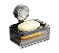 VirtuGro Suction Soap Dish for Shower, No Drill Soap Holder Wall Mounted Soap Dish Holder for Bathroom, Plastic Shower Soap Holder with Mesh Soap Bubble Box & Sponge, Waterproof and Removable