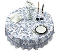 Virtumob Round Tablecloth Waterproof Fabric 60x60 inch French Toile Tablecloth for Kitchen Dining Room