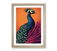 Virtuous Peacock Framed Print | A4 Oak Framed Wall Art | Ready to Hang | Modern Animal Picture | Living Room Bedroom Lounge Office