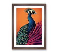 Virtuous Peacock Framed Print | A4 Walnut Framed Wall Art | Ready to Hang | Modern Animal Picture | Living Room Bedroom Lounge Office