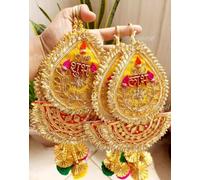 Virushka Mandir Door Decorations Items,Temple Decoration Items,Door Hanging Shubh And Labh For Home Decor-1 Pair,Housewarming|Door Hangings For Entrance,28 Cm