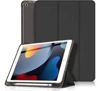 Visaccy Case Compatible with iPad 9th Generation 2021 10.2 Inch / 8th 2020 / 7th 2019 with Pen Holder [Auto Wake/Sleep] Semi-Transparent Soft TPU Black