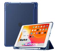 Visaccy Case Compatible with iPad 9th Generation 2021 10.2 Inch / 8th 2020 / 7th 2019 with Pen Holder [Auto Wake/Sleep] Semi-Transparent Soft TPU Case, Navy