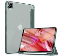 Visaccy Case for iPad Pro 11 Inch 2022/2021/2020/2018 (4th/3rd/2nd/1st Generation) with Pencil Holder Auto Sleep/Wake Semi-Transparent Soft TPU, Dark Green