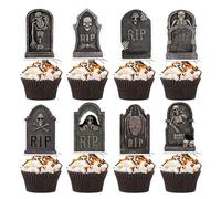 VisageVitalit 6pcs Halloween Cake Toppers Halloween Cupcake Toppers Terrible Graveyard Cake Skewers Cemetery Cake Scary Halloween Cupcake Decoration