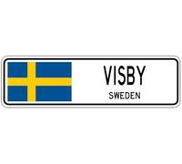 Visby, Sweden Street Sign Swedish Flag City Country Road Wall Gift Street Sign 4x16 inches