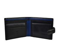Visconti Gents Mens Bifold Soft Real Leather Wallet for Cards, Notes, Coins - Vincent PM100 (Black/Blue)