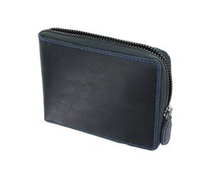 VISCONTI Hunter Zip Round Oiled Leather Bullet Wallet RFID Blocking 702 Oil Blue