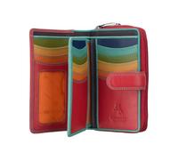 VISCONTI - Soft Leather Purse/Wallet for Women - Red Multi - RFID Protection - Card Holder, Card Wallet, Badge Holder - 2 ID Photograph Windows and 6 Slip Pockets - 16 Slots