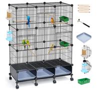 VISCOO Encrypted Bird Cage (46" x 36" x 36"), with Wooden Perches, Metal Parakeet Cage with Slide-Out Tray, Water Bottle&Feeder, Bird Cages for Parrot,Parakeets,Cockatiel,Small Mid-Sized Birds