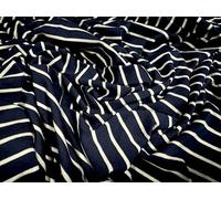 Viscose Spandex Stretch Single Jersey Fashion Fabric, per metre - Butcher's Stripe - Dark Navy Blue & Ivory