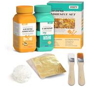 VISCY Gold Leaf Adhesive, Gilding Adhesive Set with 100ml Water Based Metal Leaf Glue and 100ml Varnish, 100 pcs Foil, 2 Brushes, Foil Wiping Cotton, for Arts, Crafts and Painting.
