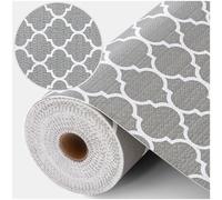 Viseeko Drawer Liners Non Slip, 45 x 600 cm Shelf Liners for Kitchen Cupboards, Waterproof Wipeable Non Adhesive Cabinet Mat for Bedroom, Bathroom, Makeup, Grey Quatrefoil