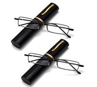 Viseng 2er Pack Mini Metal Reading Glasses Narrow Ultralight Anti Blue Light Reading Glasses with Metal Case Pen Case for Women Men 3.0
