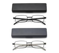 Viseng 2Pack Metal UltraThin Foldable Reading Glasses Ultralight Folding Anti Blue Light Reading Glasses with Portable Rectangle Eyewear Case for Women Men 2.5
