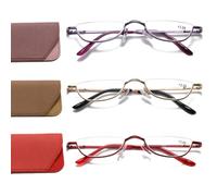 VISENG Half Frame Reading Glasses for Women Men Slim Half Moon Glasses 3 Pack + 2.5 Lenses 3 Pairs Purple Gold Red 2.5, 3 pairs: purple, gold and red, 2.5