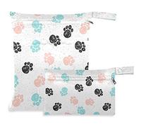 visesunny Dog Footprint Dot 2Pcs Wet Bag with Zippered Pockets Washable Reusable Roomy for Travel,Beach,Pool,Daycare,Stroller,Diapers,Dirty Gym Clothes, Wet Swimsuits, Toiletries
