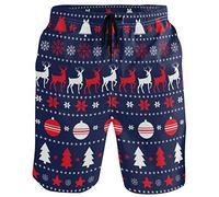 visesunny Fashion Cool Style Men's Beach Shorts Swim Trunks Quick Dry Casual Polyester Swim Shorts with Pockets S-XXL…, Xmas Reindeer, Large
