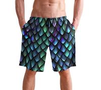 visesunny Fashion New Men's Beach Shorts Summer Swim Trunks Sports Running Bathing Suits with Mesh Lining, Dragon Scale, Medium