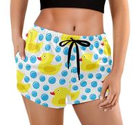 visesunny Funny Rubber Duck Women's Board Shorts Blue Bubble Summer Beach Swim Shorts Bathing Suits, Multi, Medium