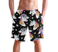 visesunny Hawaiian Men's Summer Beach Shorts Swim Trunks Sports Running Bathing Suits with Mesh Lining, Unicorn Star, X-Large