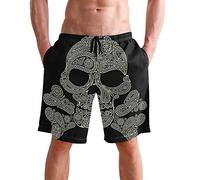 visesunny Hawaiian Men's Summer Beach Shorts Swim Trunks Sports Running Bathing Suits with Mesh Lining, Cool Skull, Large