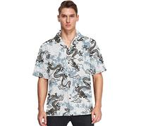 visesunny Japanese Style Dragon Hawaiian Shirt Casual Men Button Down Casual Shortsleeve Unisex Beach Aloha Shirts, Multicolor, Large