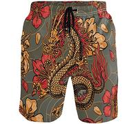 visesunny Japanese Style Vintage Dragon Sakura Flower Men's Swim Trunks Quick Dry Bathing Suits Beach Swim Shorts, Multi, Large