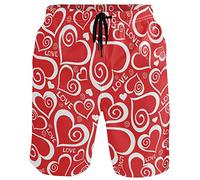 visesunny Men Swim Trunks Swimming Beach Surfing Board Shorts Swimwear Quick Dry Mesh Lining Bathing Suits with Pockets, Love Heart, Medium