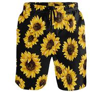 visesunny Men Swimsuit Swimming Costume Swim Trunks Swimming Beach Surfing Board Shorts Swimwear Quick Dry Mesh Lining Bathing Suits with Pockets, #Sunflower, Large