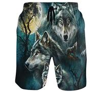 visesunny Men's Colorful Flower Print Beach Shorts Hot Summer Swim Trunks Sports Running Bathing Suits with Mesh Lining, Wolf, XX-Large
