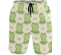 visesunny Men's Colorful Flower Print Beach Shorts Hot Summer Swim Trunks Sports Running Bathing Suits with Mesh Lining, Cartoon Frog, XX-Large