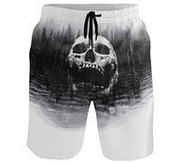visesunny Men's Colorful Flower Print Beach Shorts Hot Summer Swim Trunks Sports Running Bathing Suits with Mesh Lining, Scary Skull, Medium