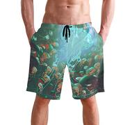 visesunny Men's Colorful Flower Print Beach Shorts Hot Summer Swim Trunks Sports Running Bathing Suits with Mesh Lining, Jellyfish, Medium