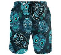 visesunny Mens Funny Swim Trunks Quick Dry Beachwear Sports Running Swim Board Shorts Mesh Lining, Sugar Skull, Medium