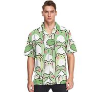 visesunny Mens Novelty Dress Shirts Button Down Cute Frog in Various Poses Hawaiian Shirt Summer Holiday Beach Tops, Multicolor, Large