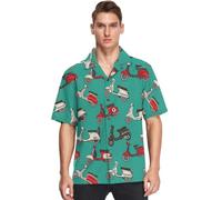 visesunny Mens Novelty Dress Shirts Button Down Retro Classic Colorful Scooter Hawaiian Shirt Summer Holiday Beach Tops, Multicolor, XXL
