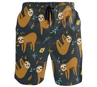 visesunny Men's Wolf Galaxy Beach Shorts Summer Swim Trunks Sports Running Bathing Suits with Mesh Lining, Cute Sloth, Medium