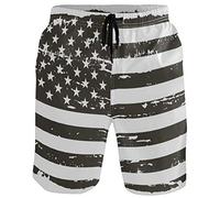 visesunny Men's Wolf Galaxy Beach Shorts Summer Swim Trunks Sports Running Bathing Suits with Mesh Lining, Usa Flag, Large