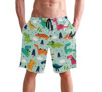 visesunny Men's Wolf Galaxy Beach Shorts Summer Swim Trunks Sports Running Bathing Suits with Mesh Lining, Dinosaur Dot, Small