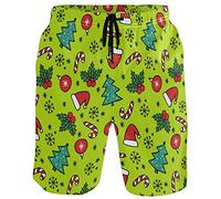 visesunny Men's Wolf Galaxy Beach Shorts Summer Swim Trunks Sports Running Bathing Suits with Mesh Lining, Christmas Tree and Snowflake, Small