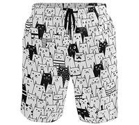 visesunny Men's Wolf Galaxy Beach Shorts Summer Swim Trunks Sports Running Bathing Suits with Mesh Lining, Cute Cat, Small