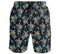 visesunny Men's Wolf Galaxy Beach Shorts Summer Swim Trunks Sports Running Bathing Suits with Mesh Lining, Turtle, Large