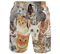 visesunny Modern Men's Beach Shorts Swim Trunks Quick Dry Casual Polyester Swim Shorts, 3D Cat, X-Large