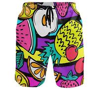 visesunny Modern Men's Beach Shorts Swim Trunks Quick Dry Casual Polyester Swim Shorts, Colorful Fruit, Large