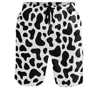 visesunny Modern Men's Beach Shorts Swim Trunks Quick Dry Casual Polyester Swim Shorts, Cow Spot, Small
